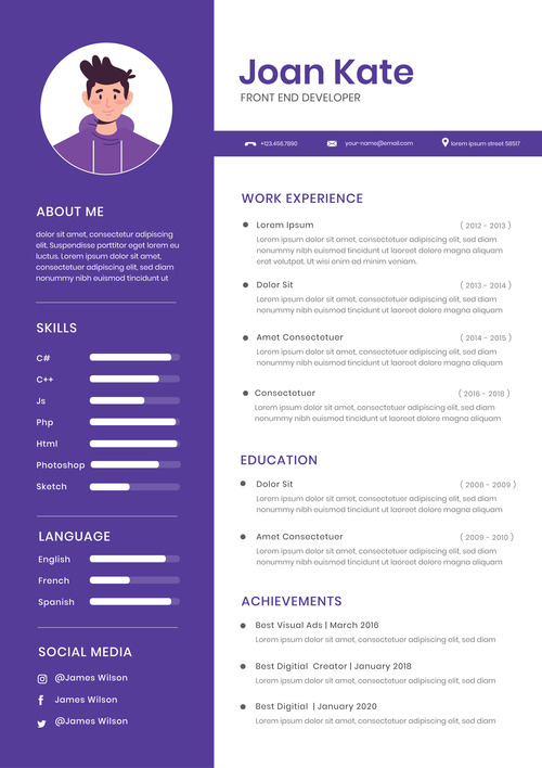 Detail Blue Resume Template Nomer 44