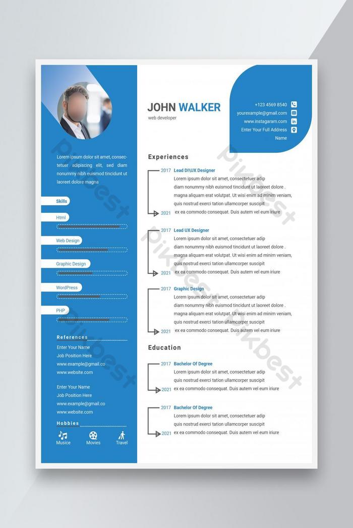 Detail Blue Resume Template Nomer 6