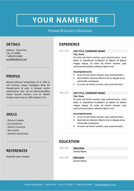 Detail Blue Resume Template Nomer 46