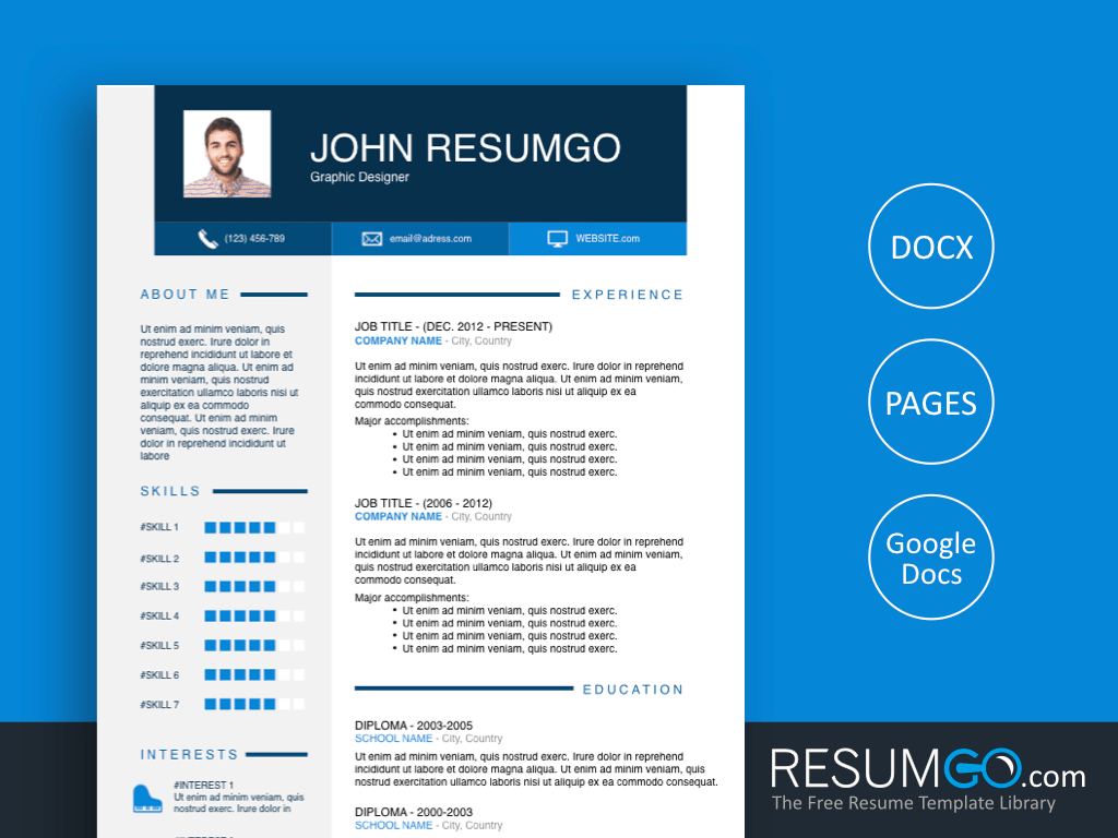 Detail Blue Resume Template Nomer 7