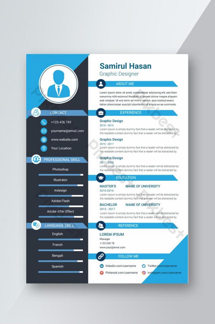 Detail Blue Resume Template Nomer 10