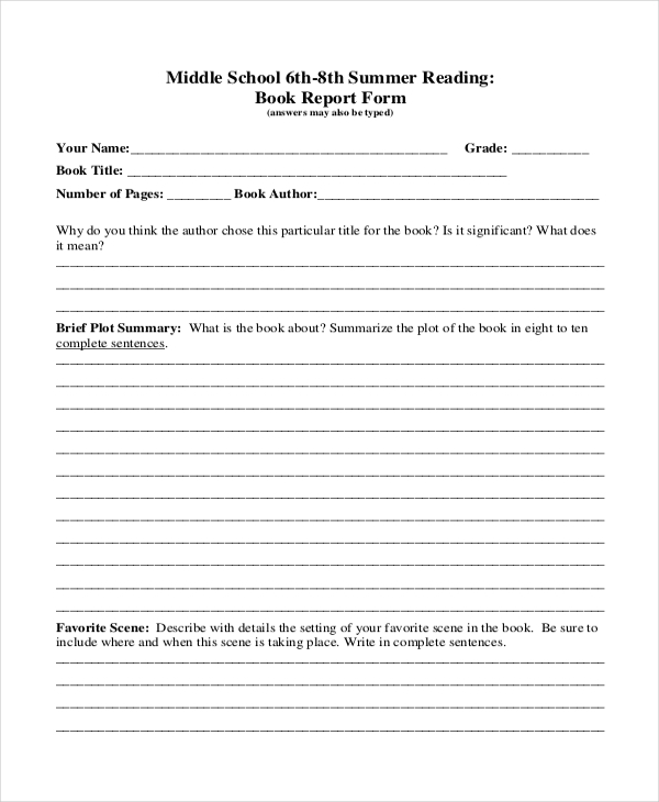 Detail Book Report Template 7th Grade Nomer 17