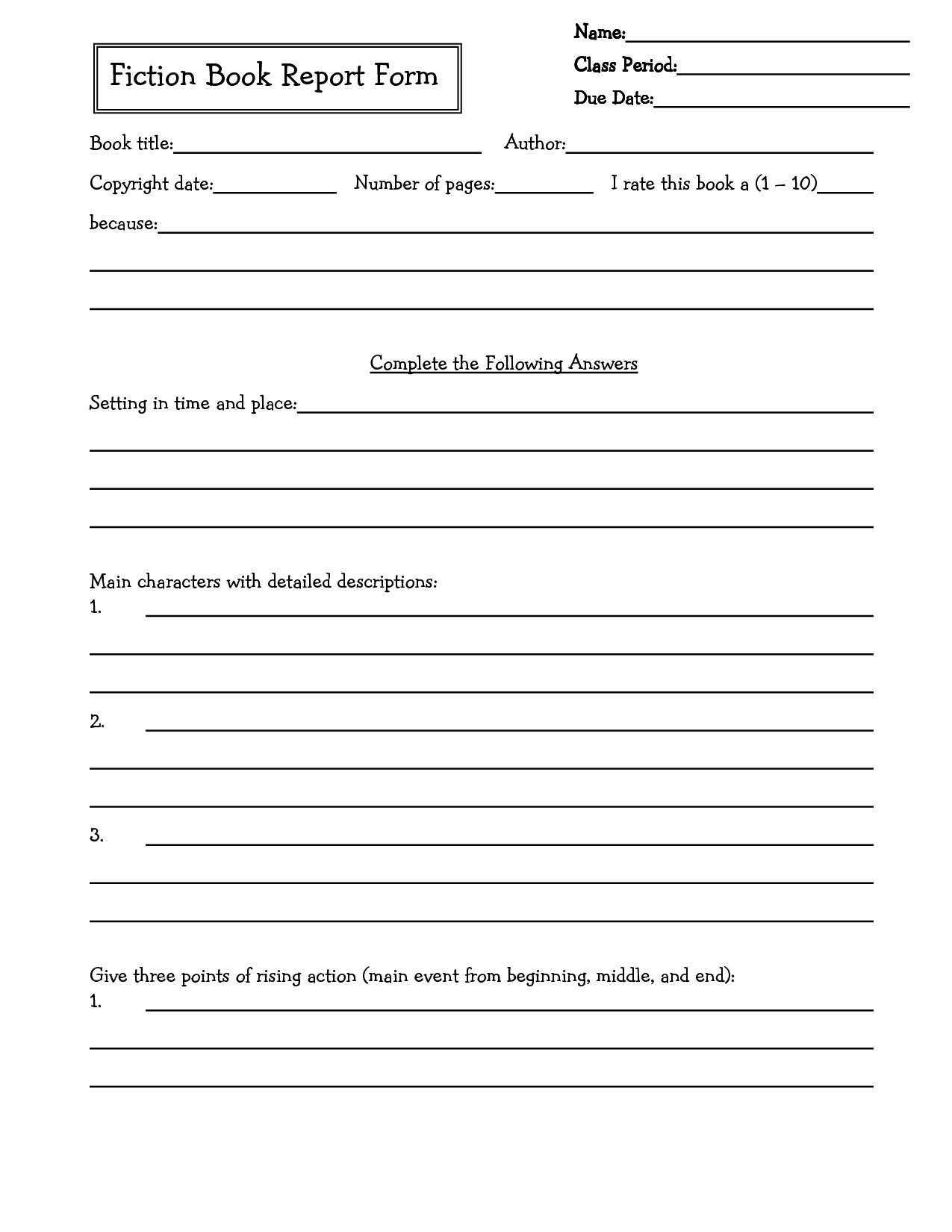 Detail Book Report Template 7th Grade Nomer 3