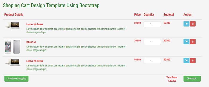 Detail Bootstrap 3 Cart Template Nomer 41