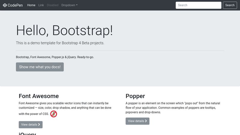 Detail Bootstrap 4 Template Codepen Nomer 4