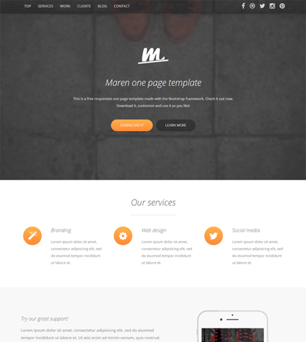 Detail Bootstrap One Page Template Nomer 21