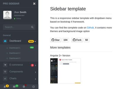 Detail Bootstrap Sidebar Menu Responsive Template Nomer 15