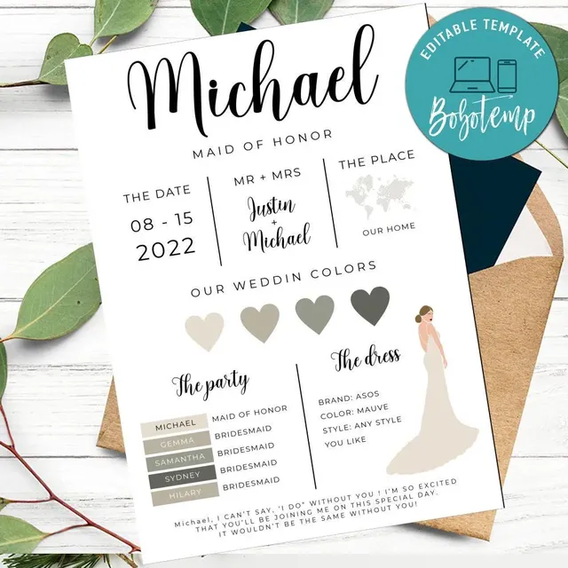 Detail Bridesmaid Card Template Nomer 24