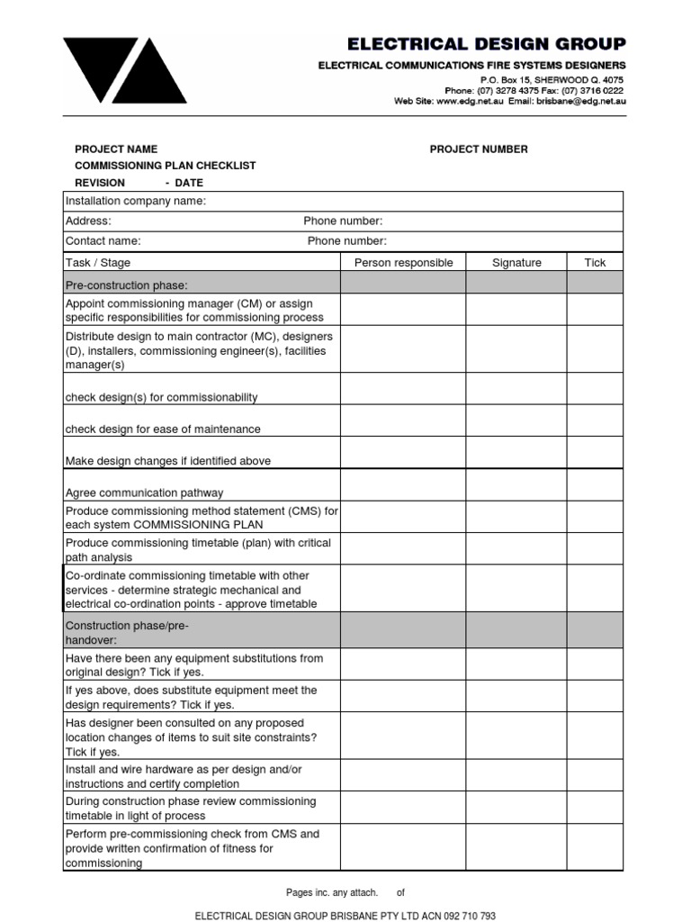 Detail Building Commissioning Checklist Template Nomer 2