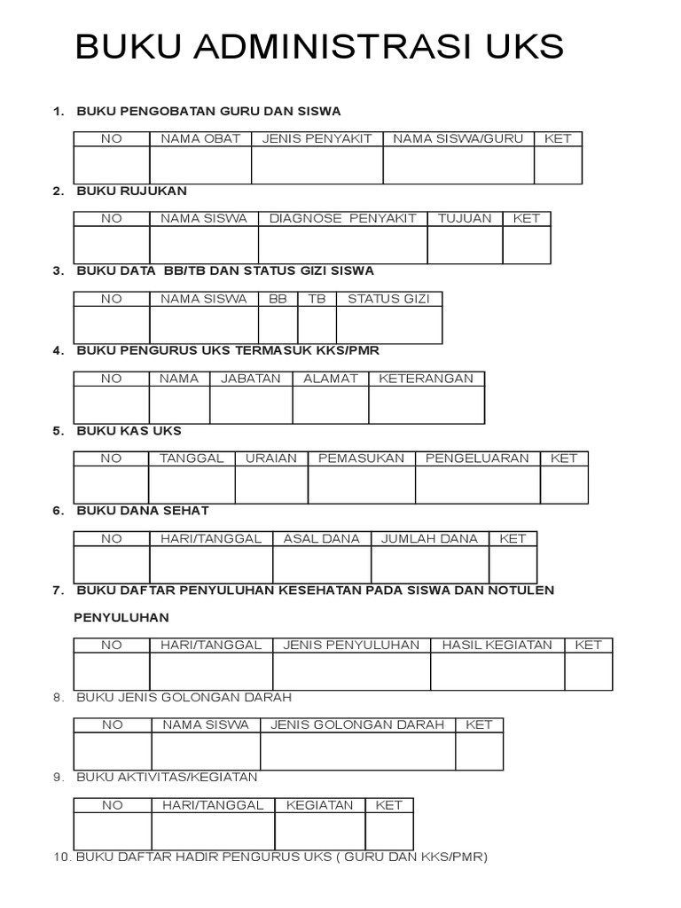 Buku Administrasi Uks Sd - KibrisPDR