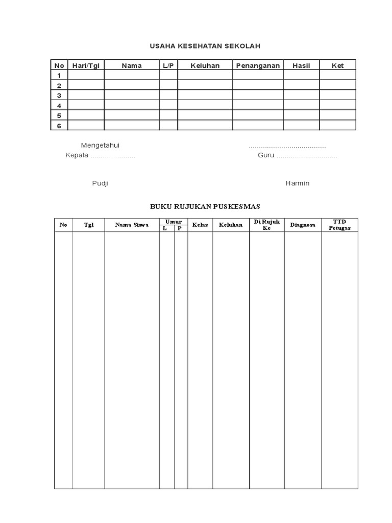 Detail Buku Administrasi Uks Sd Nomer 2