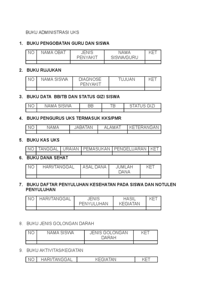 Detail Buku Administrasi Uks Sd Nomer 6