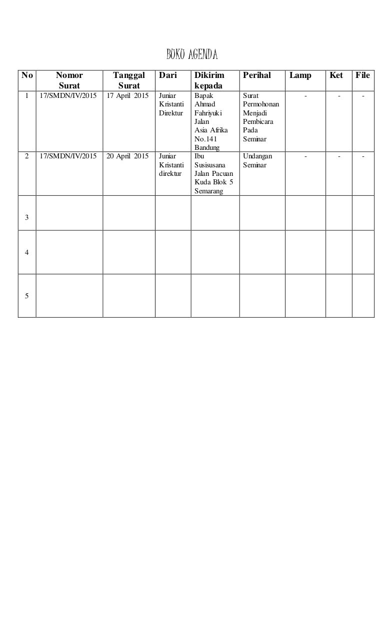 Detail Buku Agenda Surat Keluar Nomer 3