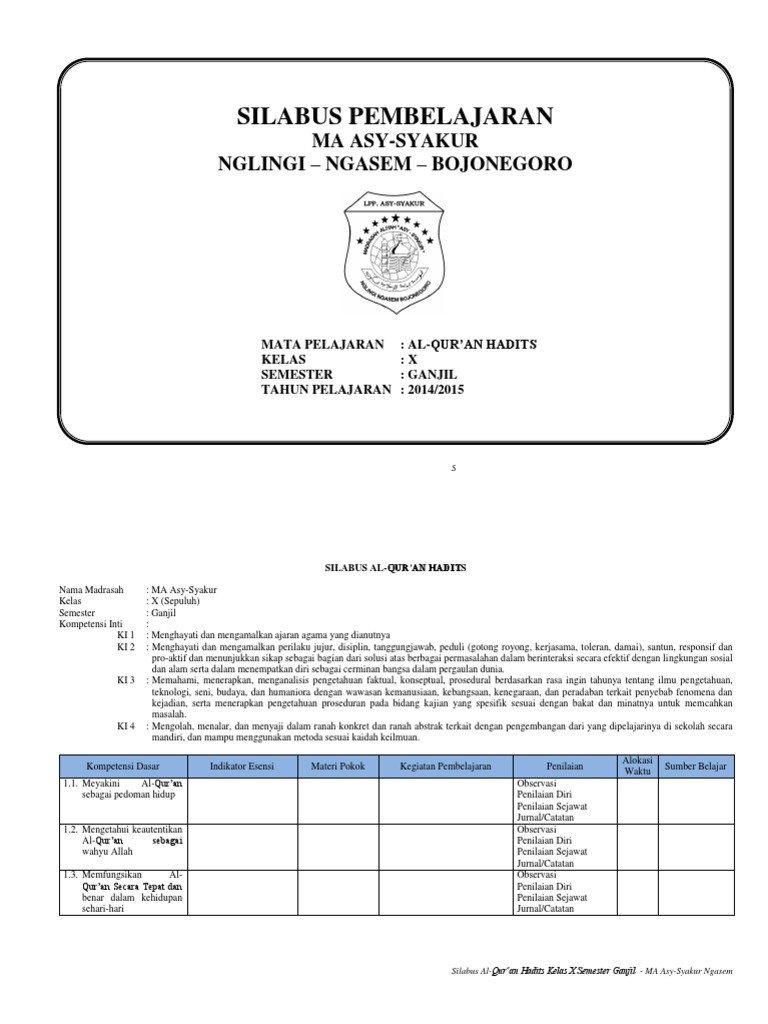 Detail Buku Alquran Hadis Kelas 10 Nomer 46