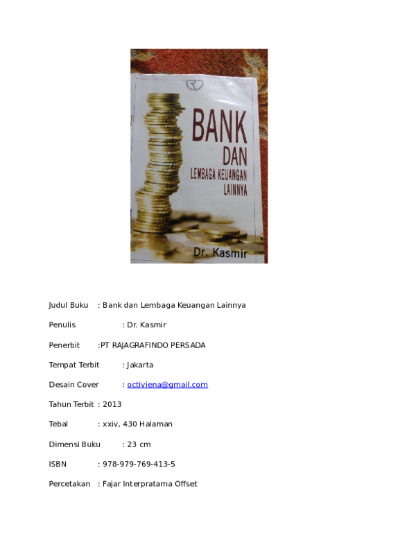 Detail Buku Bank Dan Lembaga Keuangan Lainnya Kasmir Nomer 14