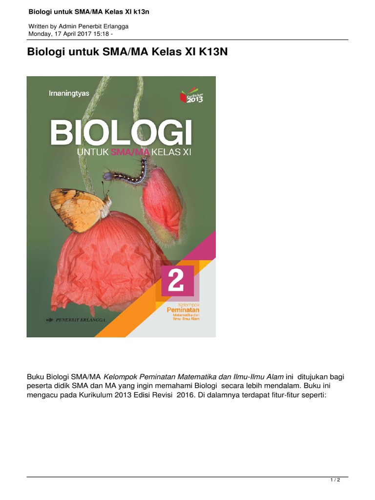 Detail Buku Biologi Erlangga Kelas 11 Kurikulum 2013 Nomer 14