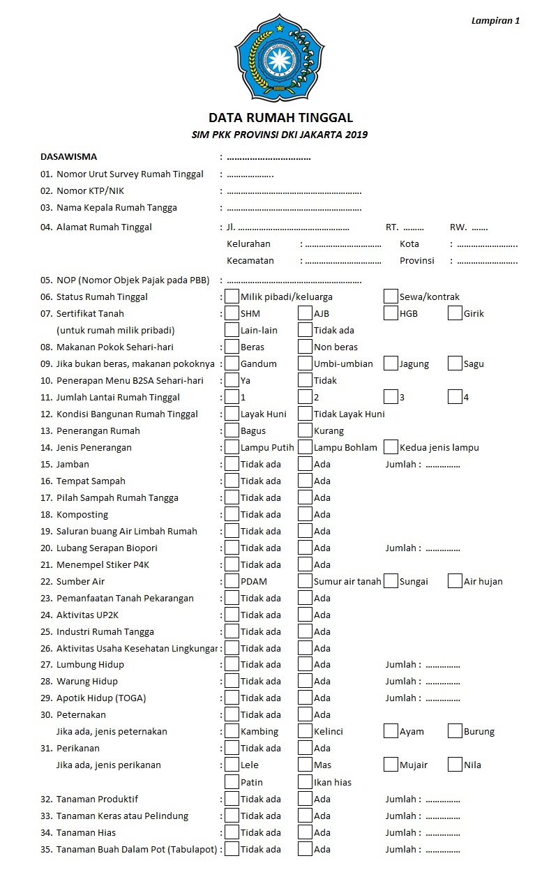 Detail Buku Dasa Wisma Pkk Nomer 15