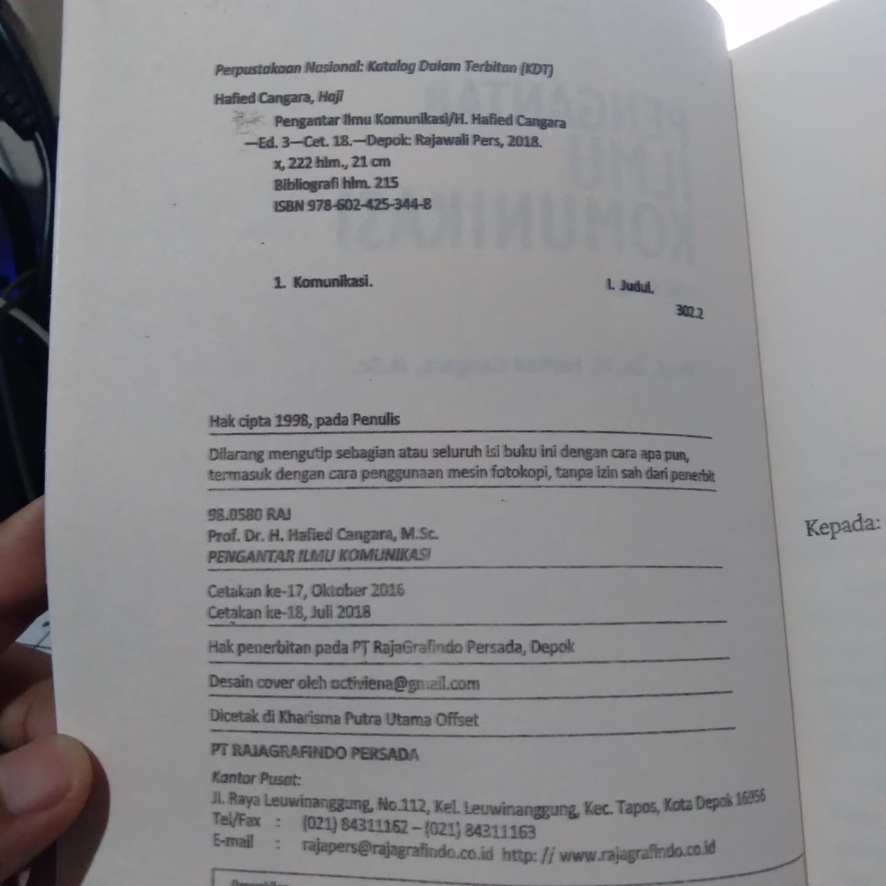 Detail Buku Hafied Cangara Pengantar Ilmu Komunikasi Nomer 39