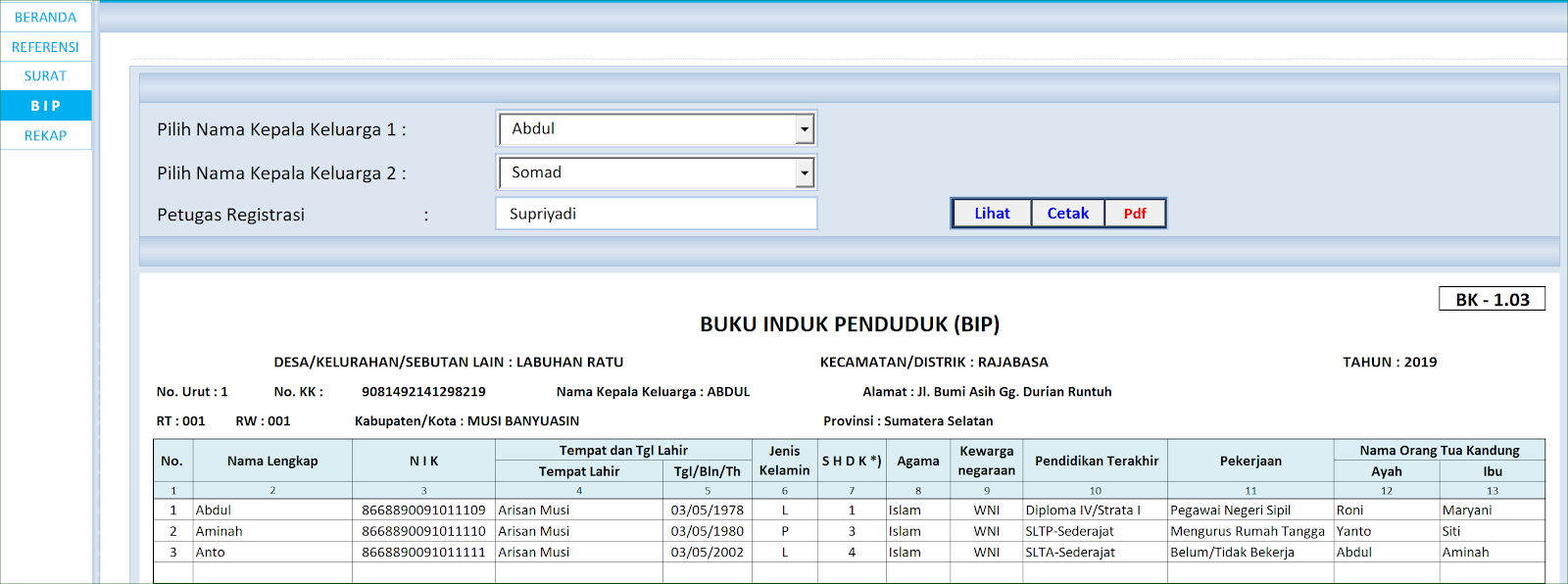 Detail Buku Induk Penduduk Nomer 5