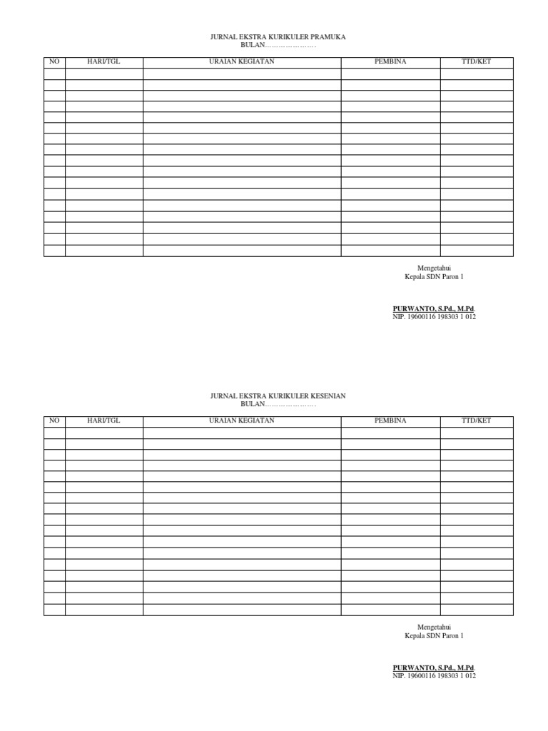 Detail Buku Jurnal Kegiatan Ekstrakurikuler Nomer 2