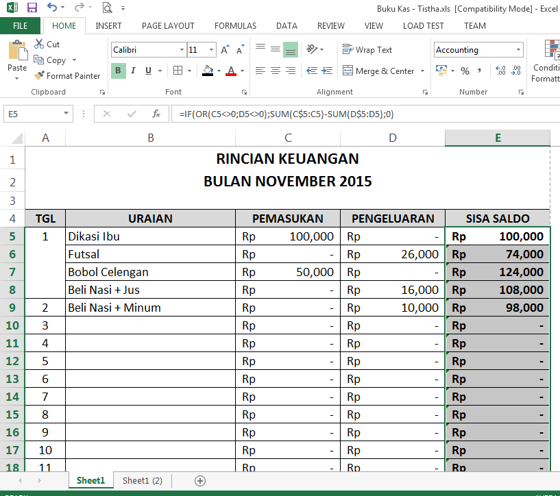 Detail Buku Kas Excel Nomer 8