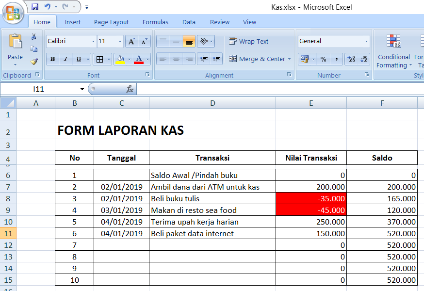 Detail Buku Kas Excel Nomer 13