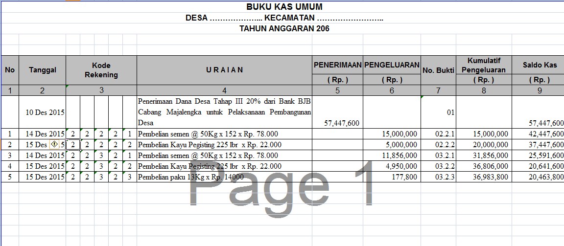 Detail Buku Kas Umum Bendahara Penerimaan Nomer 8