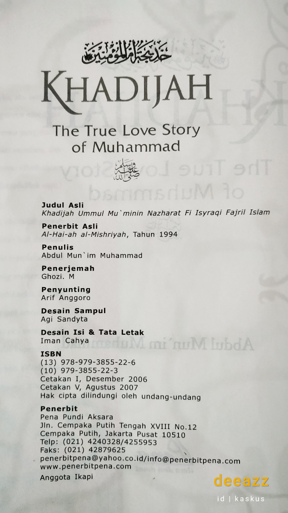 Detail Buku Khadijah The True Love Story Of Muhammad Nomer 26