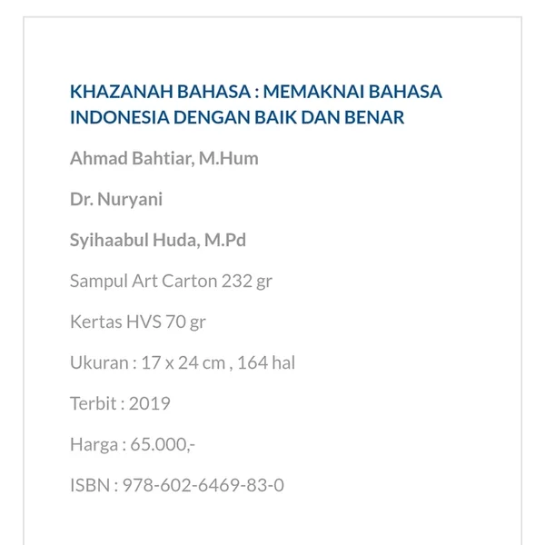 Detail Buku Khazanah Bahasa Indonesia Nomer 9