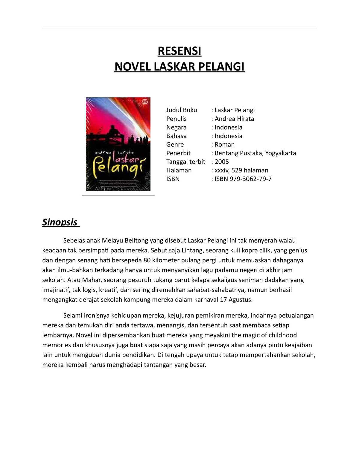 Detail Buku Laskar Pelangi Nomer 32