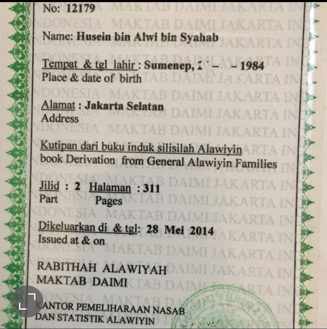 Detail Buku Nasab Rabithah Alawiyah Nomer 9