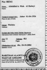 Detail Buku Nasab Rabithah Alawiyah Nomer 28