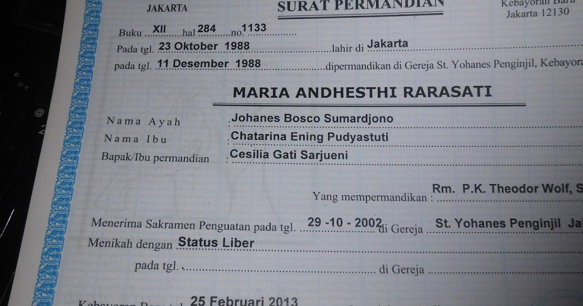 Detail Buku Nikah Katolik Nomer 27