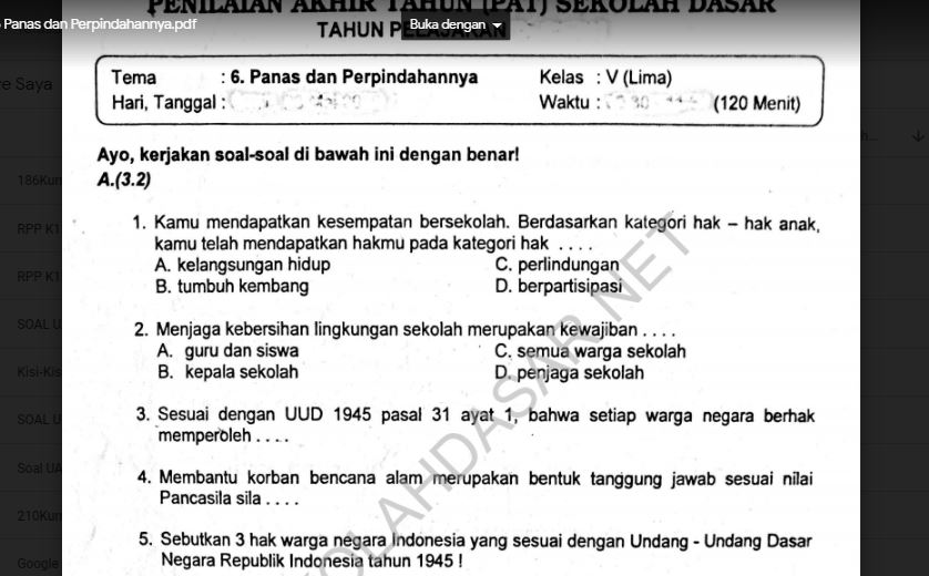 Detail Buku Paket Tema 6 Kelas 5 Nomer 52