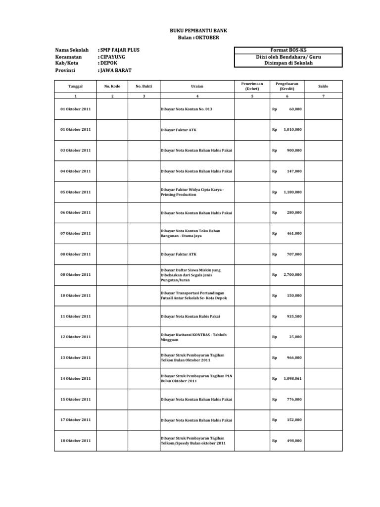 Detail Buku Pembantu Bank Nomer 23