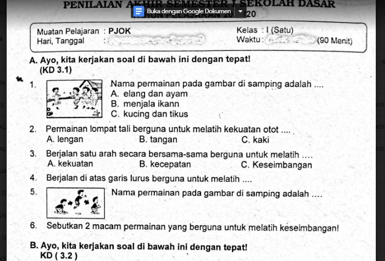 Detail Buku Pjok Kelas 1 Nomer 39