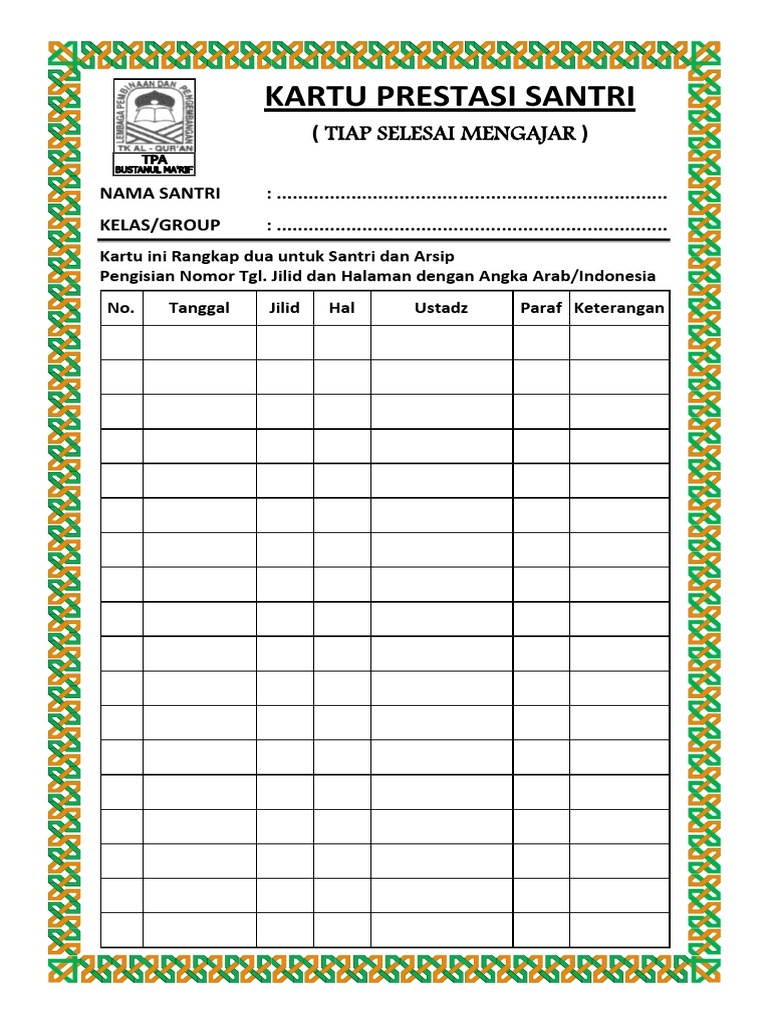 Detail Buku Prestasi Santri Nomer 14
