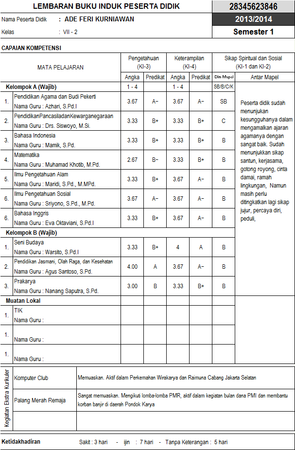 Detail Buku Raport Smp Nomer 20