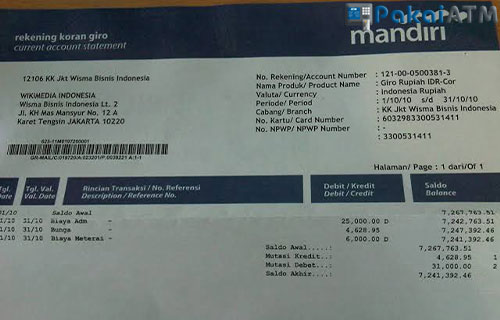 Detail Buku Rekening Bank Mandiri Nomer 16