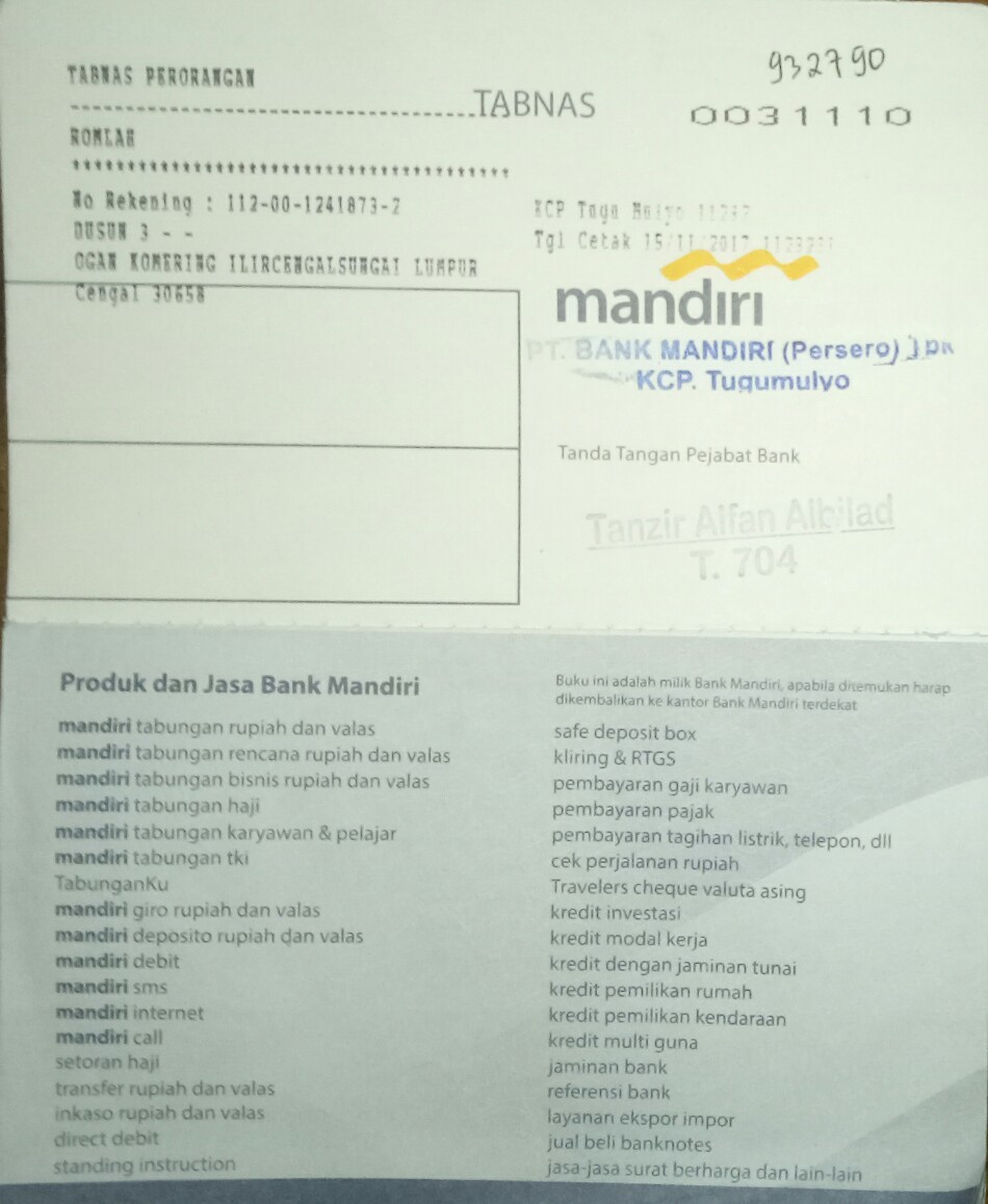 Detail Buku Rekening Bank Mandiri Nomer 31