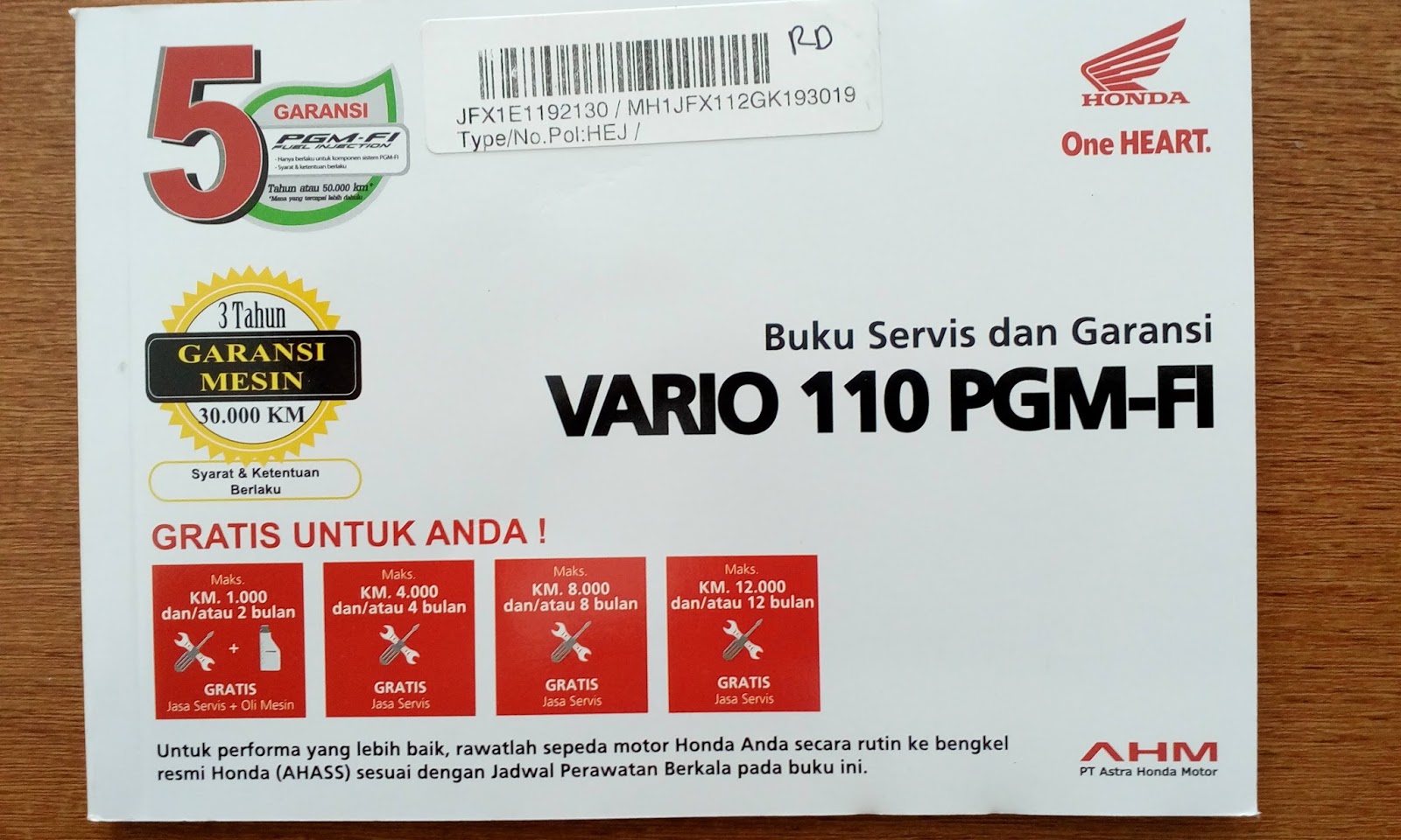 Detail Buku Service Honda Nomer 16