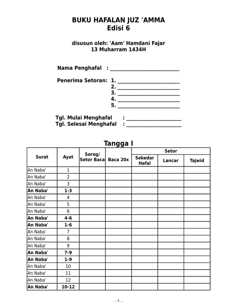 Detail Buku Setoran Tahfidz Nomer 14