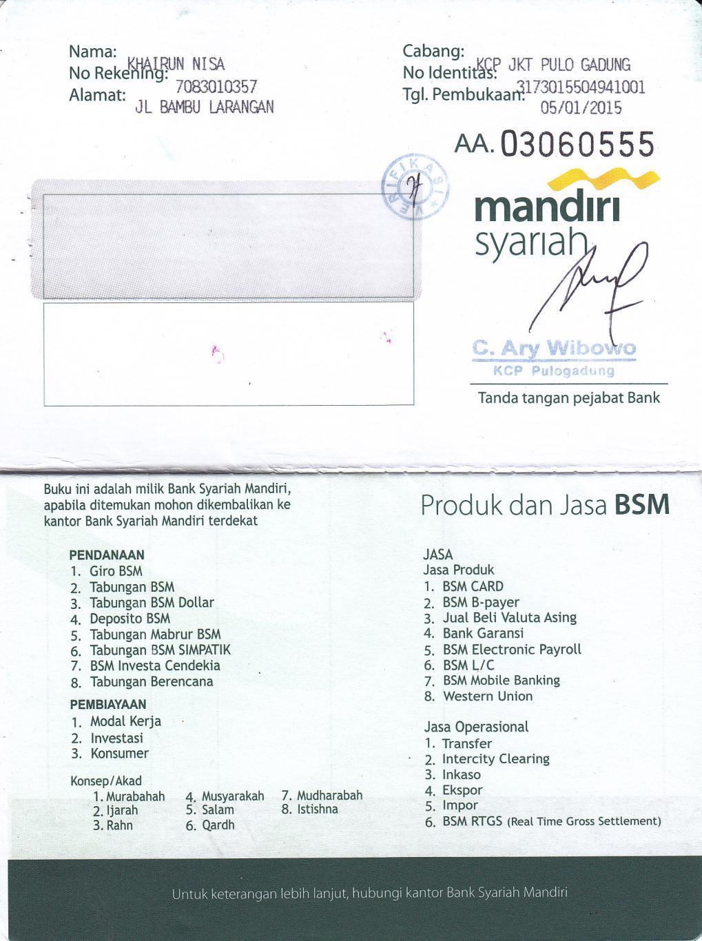 Detail Buku Tabungan Mandiri Syariah Nomer 38