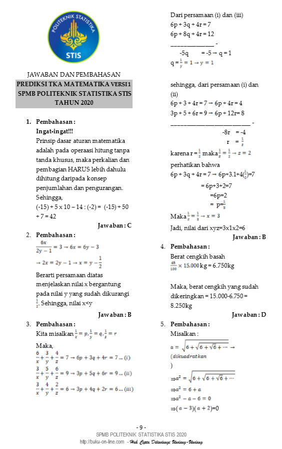 Detail Buku Usm Stis 2020 Nomer 29