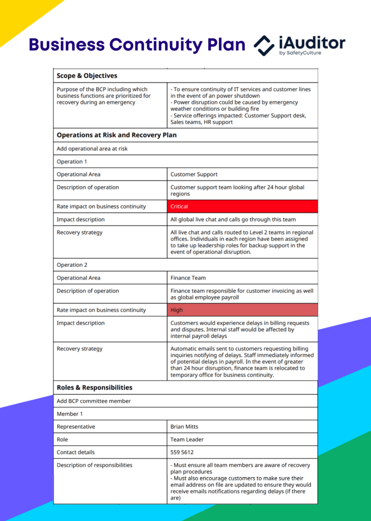 Detail Business Continuity Plan Bcp Template With Instructions And Example Nomer 5