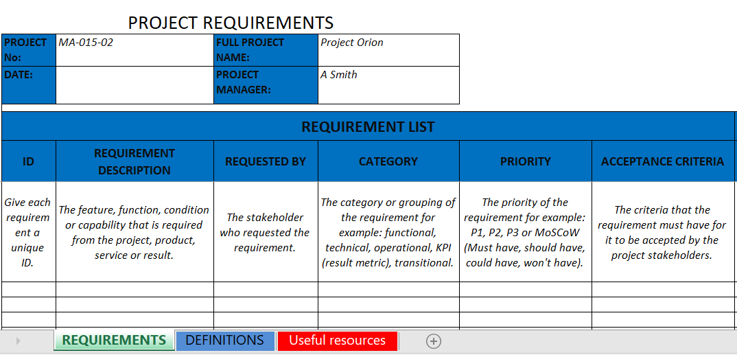 Detail Business Requirements Document Template Excel Nomer 2