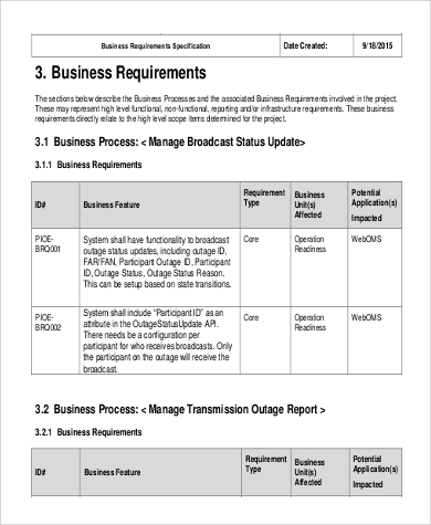 Detail Business Requirements Template Word Nomer 11