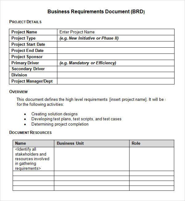 Detail Business Requirements Template Word Nomer 27