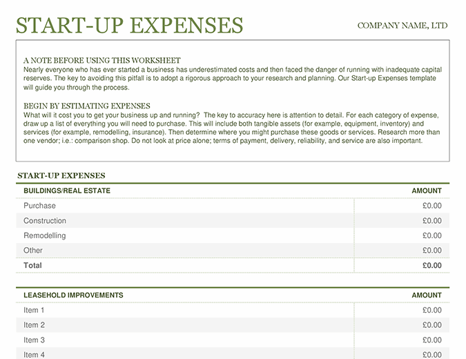 Detail Business Start Up Expenses Template Nomer 14