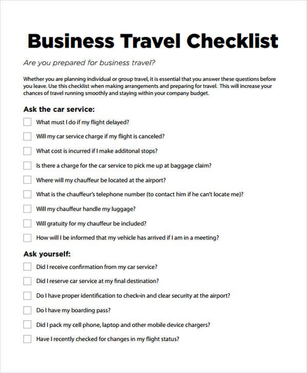 Detail Business Trip Checklist Template Nomer 2